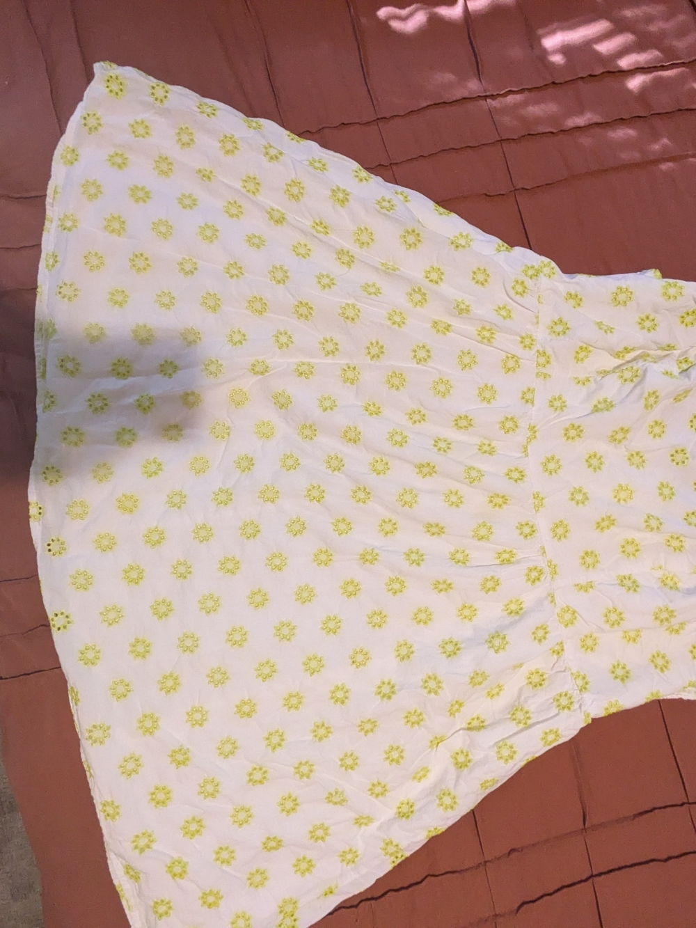 Old Navy White Dress with Neon Green Eyelet Floral Motif